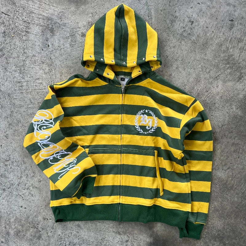 Youngzz Striped Y2K Zipper Hoodie