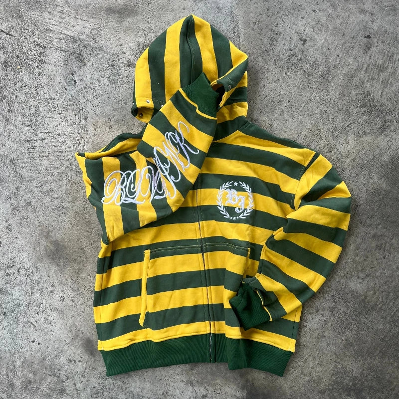 Youngzz Striped Y2K Zipper Hoodie