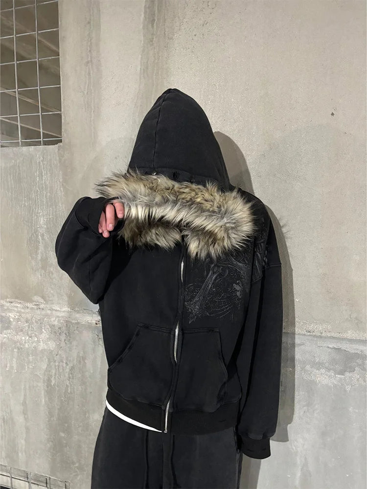 Youngzz Y2K Fur Zipper Hoodie