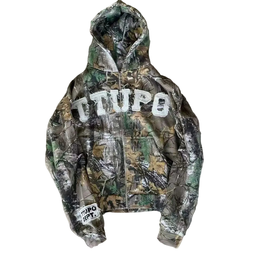 Youngzz Y2K Camo Zip Up Hoodie
