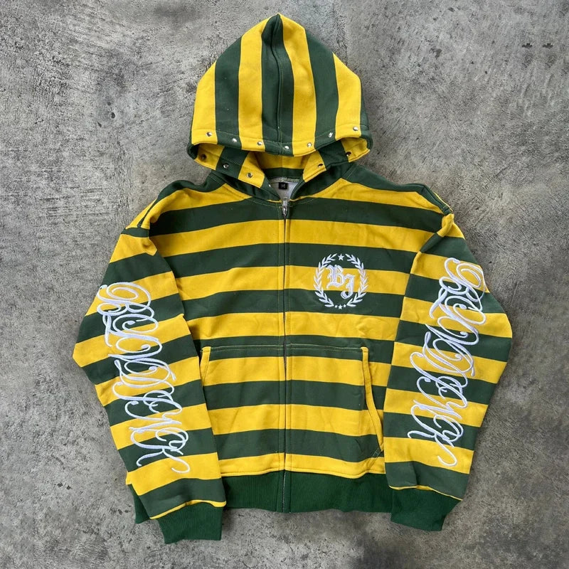 Youngzz Striped Y2K Zipper Hoodie